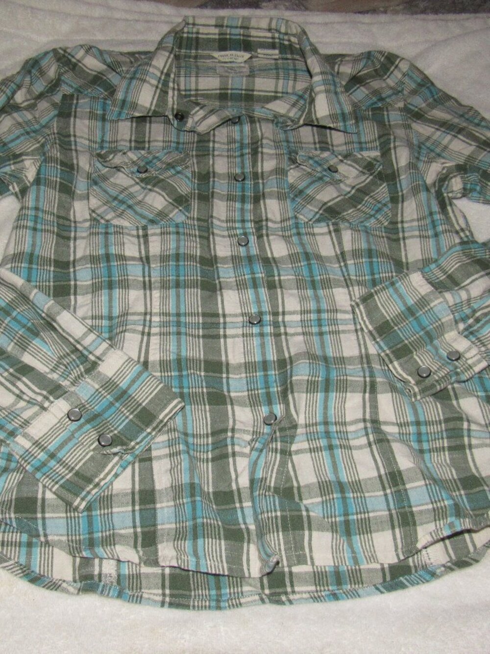 American Eagle Outfitter Green Blue Plaid Western Button Up Shirt  Size Medium